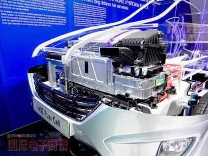 2012年度巴黎車展:韓國車廠Hyundai的ix35 Fuel Cell是以氫燃料電池為動力，將氫轉(zhuǎn)換成電力供應(yīng)至電動馬達(dá)，所產(chǎn)生的物質(zhì)只有水